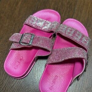 bebe Slide Sandals Girls Size 13/1 Pink Rhinestone Double Strap Buckle